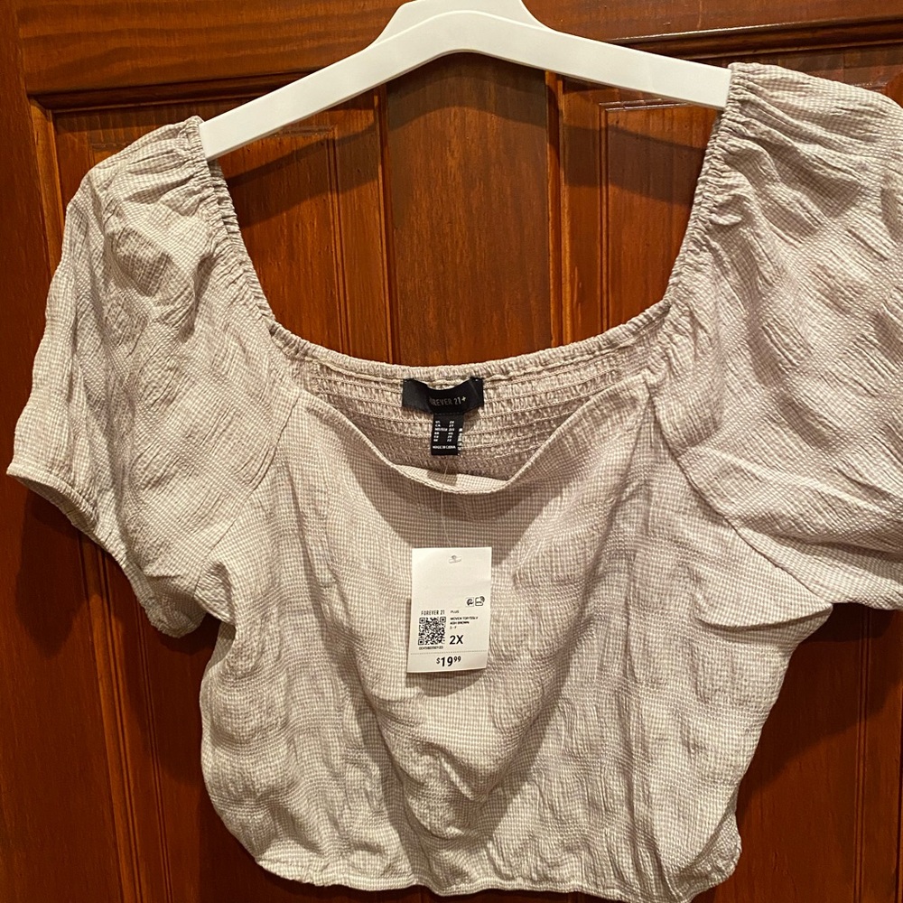 H&M Cream Puff Sleeve Smocked Crop Blouse